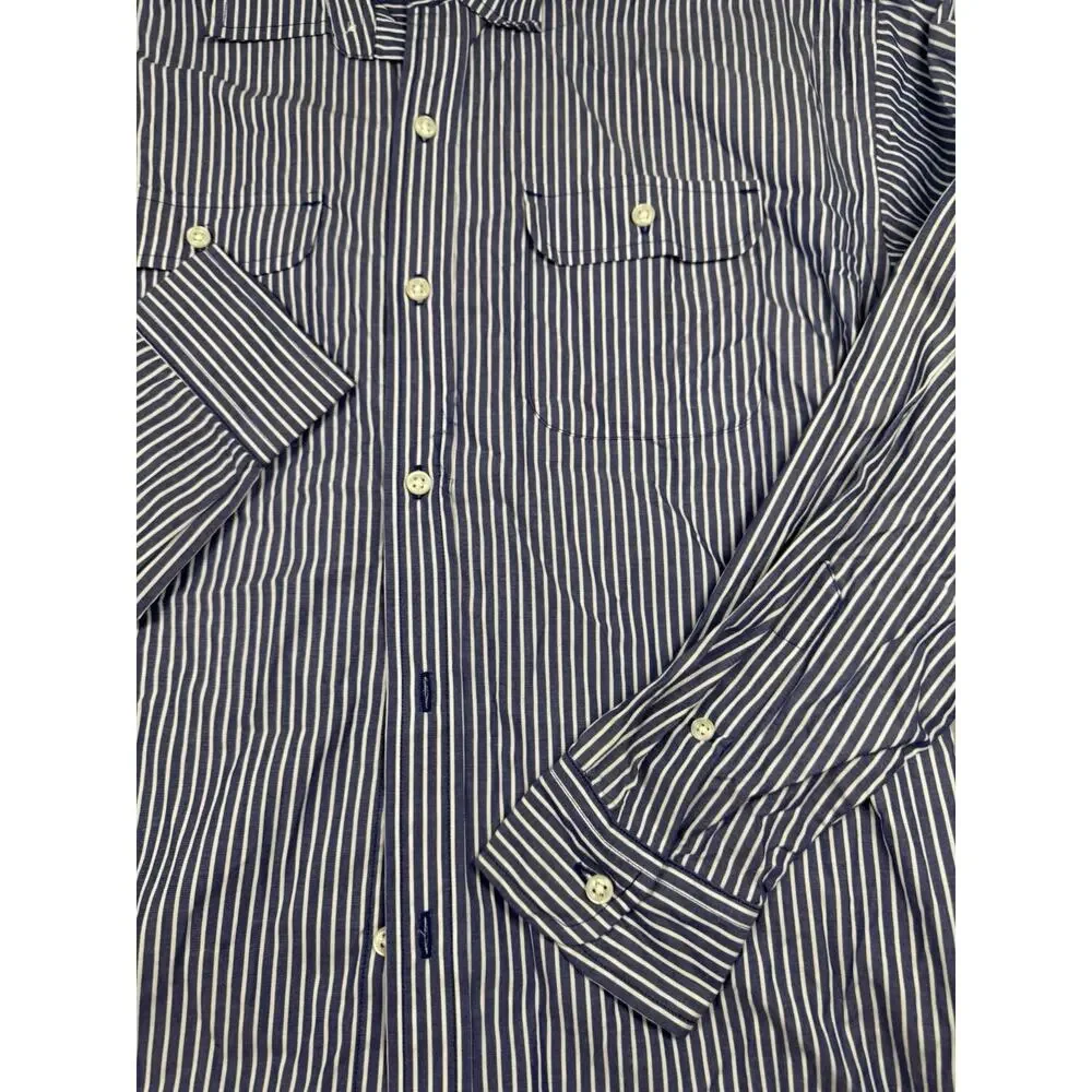 Polo Ralph Lauren Boys Striped Button Shirt Youth L 16-18 Blue White